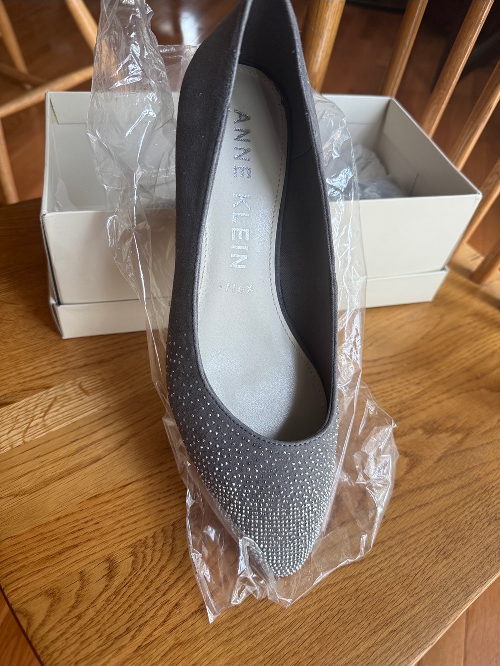 Anne Klein Gray Embellished Pointed-Toe Wedge Heels
